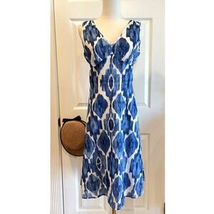 Jones New York Signature Blue White Cotton Sleeveless V-Neck Summer Dress Sz 10P